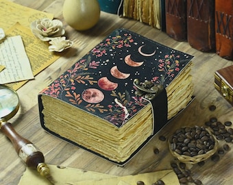 400 Seiten Mondphase, großes Grimoire Leder Journal Notizbuch, leeres Zauberbuch der Schatten, Leder Skizzenbuch, Weihnachtsgeschenke für ihn sie