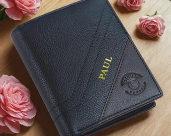 Custom Engraved Black Leather Wallet Personalized Bifold Wallet for Men Unique Fathers Day Anniversary Birthday Gift for Husband Boyfriend