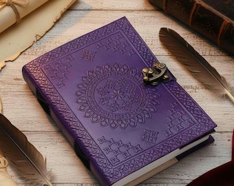 Embossed Leather Journal with Lock Handmade Vintage Writing Notebook Spell Book of Shadows Personalized Leather Diary Gift for Women & Men