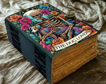 400 Page Leather Grimoire Journal Handmade Deckle Edge Paper Notebook Personalized Witchcraft Diary Sketchbook Scrapbook Gift for Dog Lovers