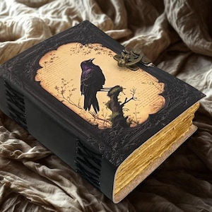 400 pages Leather Journal Gothic Notebook, Raven Leather Journal, Book of Shadows, Handmade Witchcraft Notebook, Celestial Gifts For Him Her