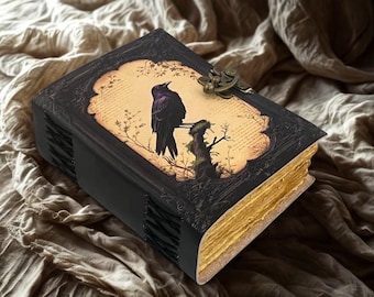 400 pages Leather Journal Gothic Notebook, Raven Leather Journal, Book of Shadows, Handmade Witchcraft Notebook, Celestial Gifts For Him Her