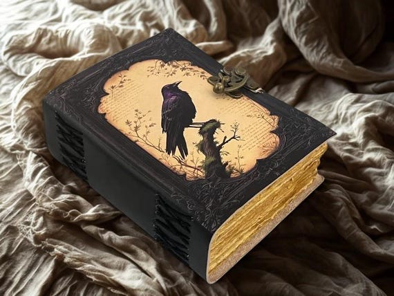 400 pages Leather Journal Gothic Notebook, Raven Leather Journal, Book of Shadows, Handmade Witchcraft Notebook, Celestial Gifts For Him Her