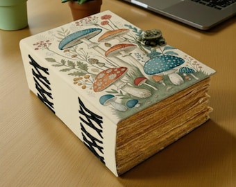 400 Page Leather Grimoire journal Vintage Mushroom Leather Notebook Witchy Leather Bound Book of Shadows Gift for Writers & Spellcasters