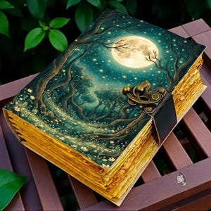 Diario de cuero Bosque Iluminado por la Luna: Libro de las Sombras, Grimorio, Diario con Bordes Deshilachados