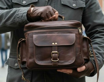 Personalised Handmade Leather Camera Bag Vintage DSLR Camera Shoulder Satchel & Leather Camera Case Travel Photographer Gift for Women Men