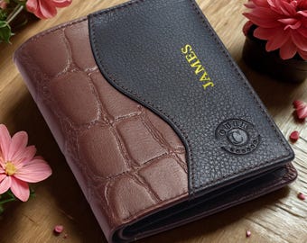 Personalized Leather Wallet for Men Custom Engraved Slim Bifold Wallet  Anniversary Father’s Day Birthday Gift for Dad Son Husband Boyfriend