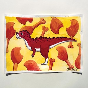 Ceratosaurus, pequeño dinosaurio de dibujos animados, acuarela, fósiles de animales lindos, cursi, pastel, naturaleza, paleontología, hecho a mano, pintura