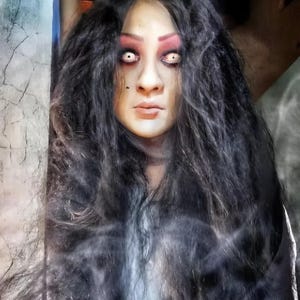 Realistic Horror Ghost Mask with Wig: Movie FX Prop