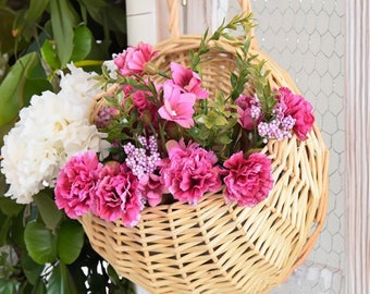 Wall Mount Rattan Basket Wicker Flower Pot - Hanging Woven Vase Cachepot for Flowers, Garden, Balcony, Home Decor Multiple Sizes & Colors