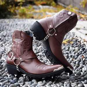 Men&#39;s Western Cowboy Boots Vintage Style Real Leather Biker Boots, Perfect for Motorcycle Touring Vintage Cowboy Boots Classic Western Style