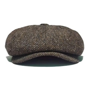 Brown Wool Herringbone Newsboy Cap Men’s Vintage Flat Cap Peaky Blinder Style Baker Boy Hat Casual Classic USA & Europe