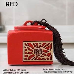 Handmade Ceramic Tea Caddy with Wood Carving: Oriental Kitchen Decor