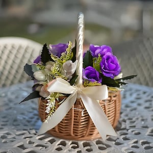 Handgeweven bloemenmand voor bruiloft met handvat - elegante rotan rieten mand voor bloemenmeisjes, woondecoratie en opbergmand voor bruiloft