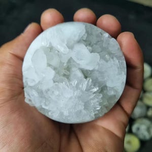 Natural Quartz Crystal Geode Sphere with Wood Stand | Raw Healing Crystal Ball 6cm (2.36in) | Unique Meditation & Home Decor Stone