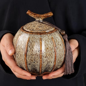 Handmade Ceramic Tea Jar: Kiln Change Glaze, Decorative Tassel