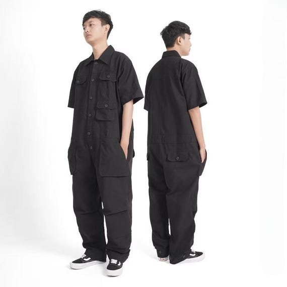 Men's Black Short Sleeve Workwear Jumpsuit Utility Boiler Suit