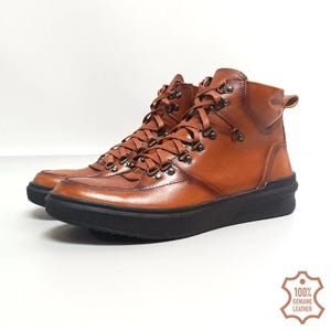 Men's Casual Leather Sneakers High-Top | Stylish  Comfortable Sneakers for Men | Genuine Leather & Anti-Slip Soles | Black, Brown and Tan