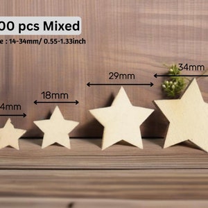 200Pcs Wooden Stars Blank Wooden Star Slices Christmas Star Mixed Size Wooden Star Ornament for DIY Christmas Craft Making Supplies