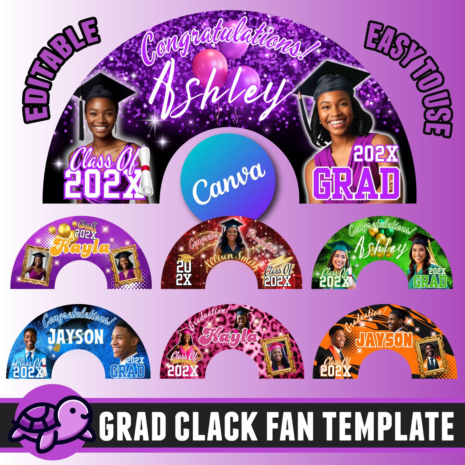 Graduation Clack Fan Templates: Editable Canva Bundle (digital Download ...