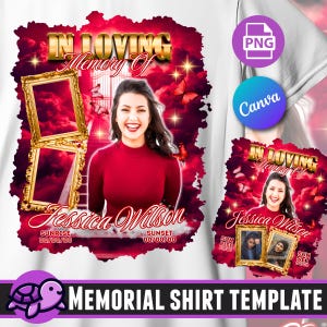 In Loving Memory Memorial Shirt Template, Memorial PNG, RIP, Heaven&#39;s Stairway, Red Memorial Shirt, Funeral, Celebration of Life, DTF