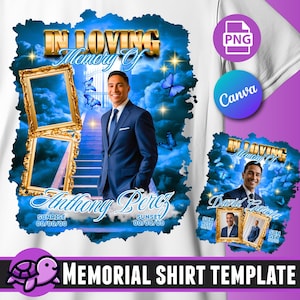 In Loving Memory Memorial Shirt Template, Memorial PNG, RIP, Heaven&#39;s Stairway, Blue Memorial Shirt, Funeral, Celebration of Life, DTF
