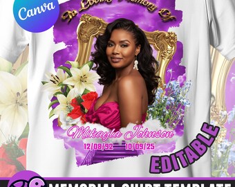 Camiseta Memorial "Em Memória Amorosa", Roxa, Celebração da Vida, RIP, Para Sempre em Nossos Corações, Funeral, Lembrança, DTF, Pacote