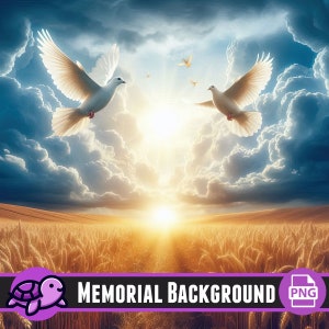 Cenário de céu de nuvem celestial PNG, Memorial Backgorund, pombas e fundo de campo de espinhos, em memória amorosa, download digital, alta resolução