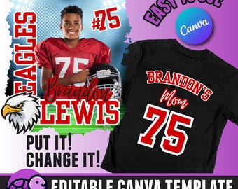 Football Game Day TShirt Vorlage, bearbeitbares Canva, Proud Cheer Mom Shirt, Fußballfeier, personalisierbar für PNG, DTF, Sublimation