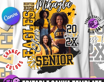 Modelo de camiseta para a Noite das Líderes de Torcida no Canva | Design editável de camiseta retrô esportiva para formatura | Presente personalizado para mãe de líder de torcida