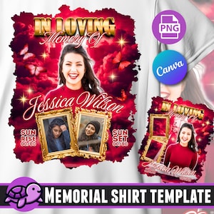 In Loving Memory Memorial Shirt Template, Memorial PNG, RIP, Heaven&#39;s Stairway, Red Memorial Shirt, Funeral, Celebration of Life, DTF
