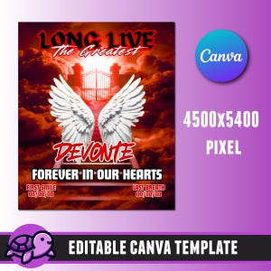 Forever in Our Hearts Memorial Poster Template, Long Live Memorial Shirt PNG, Editable Canva, Red and Black, Celebration of Life, RIP, DTF