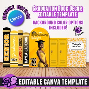 Graduation Book Decor Template Editable Canva, Grad Party Homecoming, Graduation Panel Board, Yellow Grad Backdrop Arch Foam Board, Prom