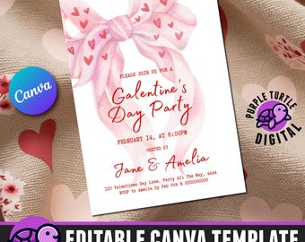 Galentines Girls Night Invitation Canva Template, Editable and Printable Valentine's Invitation, 6 Invitation Designs, Coquette Pink Bow