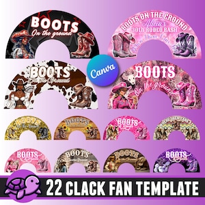 22x Boots on the Ground Clack Fan Canva Template Bundle, Boots and Pearls Editable Template, Where Them Fans At, Rodeo Birthday, Drag & Drop