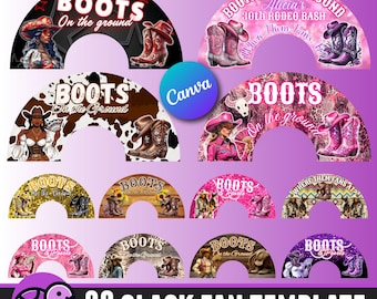 Modelo de fã Clack Boots & Pearls para Canva: Aniversário de Rodeio (Download digital, 25x13")