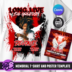 Forever in Our Hearts Memorial Shirt Template, Long Live Memorial Shirt PNG, Editable Canva, Red and Black, Celebration of Life, RIP, DTF