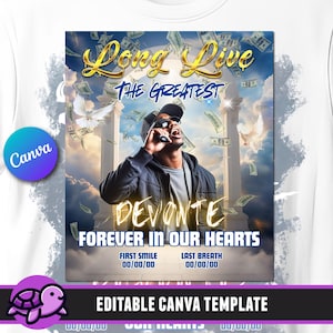 Long Live The Greatest Memorial Template, In Loving Memory Shirt PNG, Memorial Poster, Editable Canva, Heaven, Celebration of Life, RIP, DTF