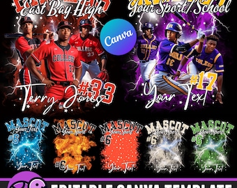 Baseball Mascot Shirt Editable Canva Template, Custom Homecomig and School Design, Photo Collage Shirt, 90s T Shirt PNG, DTF, Sublimation