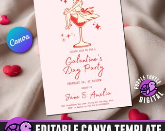 Galentines Girls Night Invitation Canva Template, Editable and Printable Valentine's Invitation, 6 Invitation Designs, Coquette Pink Bow