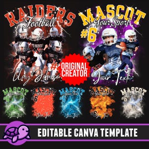 Football Mascot Shirt Editable Canva Template, Custom Homecomig and School Design, Photo Collage Shirt, 90s T Shirt PNG, DTF, Sublimation