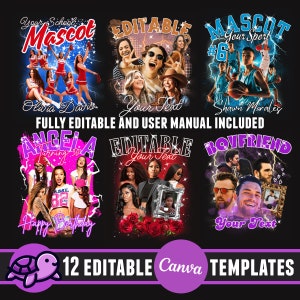 12 Bootleg Retro y2k Rap Tee Editable Canva Templates Bundle, DIY Tshirt Design, 90s Shirt, Face Photo Birthday Tee, Girlfriend Shirt Temp