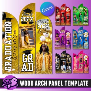 Graduation Wood Arch Panel Backdrop Template,  Editable Canva Design, Drag & Drop, Yellow Grad Party Decoration Template, Entryway, Hobby,
