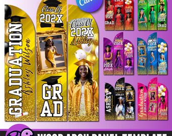Modelo de fundo de painel de arco de madeira para formatura, design editável do Canva, arrastar e soltar, modelo de decoração de festa de formatura amarela, entrada, hobby,