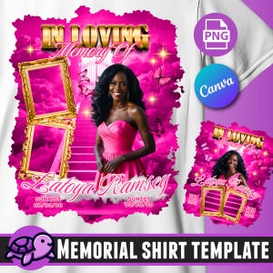 Pink In Loving Memory Memorial Shirt Template, Memorial PNG, RIP, Heaven Stairway,  Canva Memorial Shirt, Funeral, Remembrance, DTF, Bundle