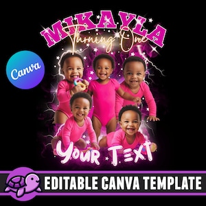 Modèle de toile modifiable de chemise bootleg anniversaire bébé, t-shirt bricolage personnalisé fête, chemise des années 90, chemise de fête drôle avec photo de visage, conception de t-shirt rap anniversaire
