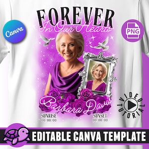 In Loving Memory Shirt Template, Memorial PNG, Forever in our Hearts, RIP, Purple Memorial Shirt, Funeral, Remembrance, DTF, Dtg, Bundle