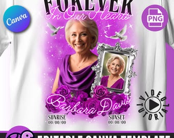 Memorial Shirt Template: Purple Roses, Remembrance Design (Digital Download)
