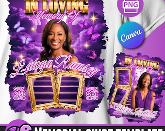 Plantilla de camiseta conmemorativa In Loving Memory, Memorial PNG, RIP, Escalera del cielo, camiseta conmemorativa morada, funeral, recuerdo, DTF, paquete