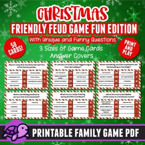 Christmas Friendly Feud Game 50 Rounds | Printable Christmas Family Game | Holiday Party Games for Adults & Teens | Printable Feud Trivia